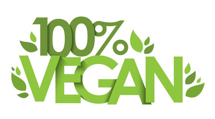 100% VEGAN green vector typography with leaves
