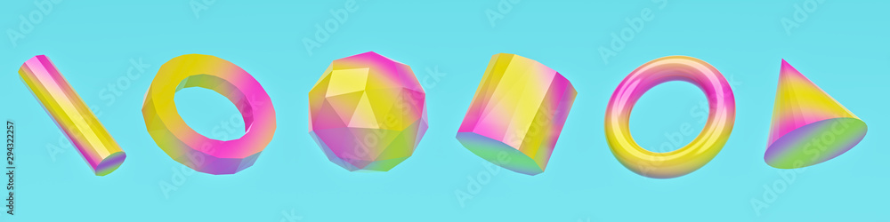 Poster abstract geometric shapes horizontal banner. minimal trendy design. 3d rendering