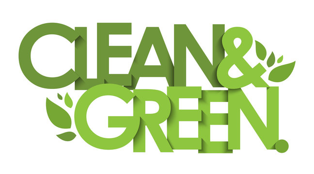 CLEAN & GREEN green vector typography with leaves
