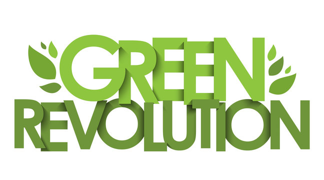 GREEN REVOLUTION green vector typography with leaves