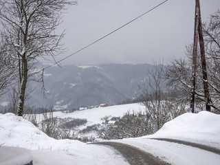 Island Beskids in Early Spring near village Lacko, Poland.