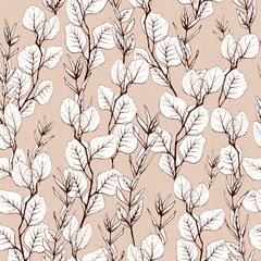 Vintage seamless pattern with branches of olive, eucualiptus - 294323898