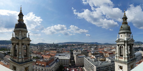 Fototapeta na wymiar Budapest, Hungary, September 14th 2019. - Panoramic view from the top of the St. Stephen s Basilica in Budapest, Hungary.