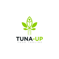 Unique logo tuna up, wih cannabis and rocket like as tuna vector