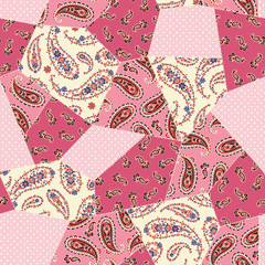Naklejka premium Beautiful paisley design patchwork pattern material,