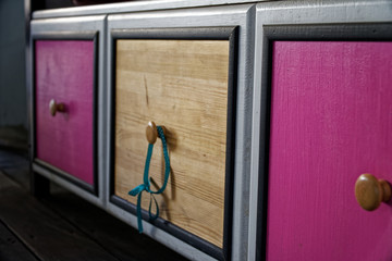 Colorful designer Wooden Drawer, cozy cafe interier