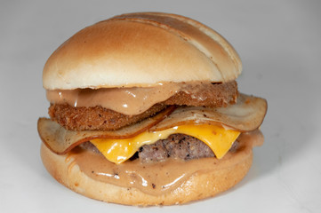 Chicken cheese burger on the white background 