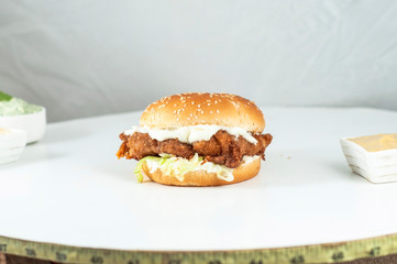 Chicken burger with white background 