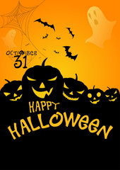 Halloween Flyer or banner  with chimeric pumpkins. Design template