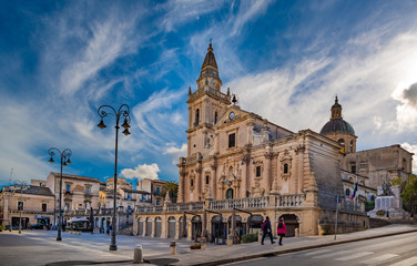 Cathedral of San Giovanni Battista in the baroque town Ragusa in Sicily, Italy - obrazy, fototapety, plakaty