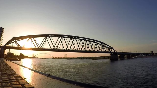 Europe Nijmegen Timelapse bridge and sunset