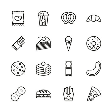 Snack Or Junk Food Icons Thin Line Set