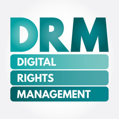 DRM - Digital Rights Management acronym, technology business concept background