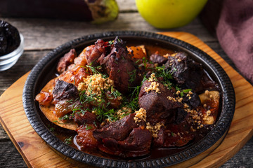 Baked pieces of lamb with pumpkin