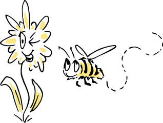Bee and flower - spring illustration