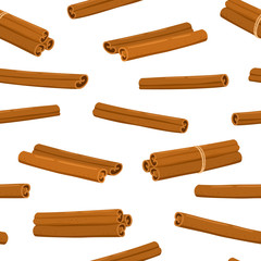 Cinnamon sticks seamless pattern isolated on white.