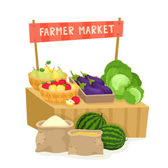 Vegetable fruit local farmer market in cartoon style - 294332046