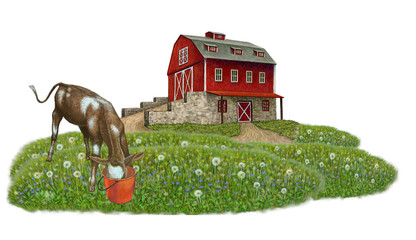 calf on the farm illustration digital painting