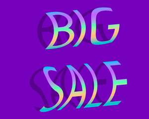BIG SALE text, paper colored letters on a purple background, vector illustration, eps 10