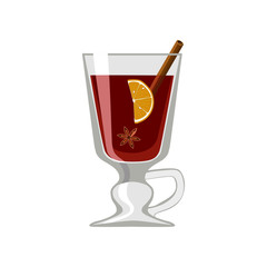 Mulled wine. Wine glass with mulled wine isolated on white background. Cartoon flat style. Vector illustration