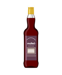Mulled wine bottle isolated on white background. Cartoon flat style. Vector illustration