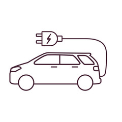 Electric car SUV icon.Eco concept vehicle.Side view. Plug-in electric automobile.Electric motors.Rechargeable batteries.Energy efficiency.Outline flat vector