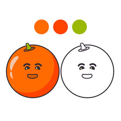 Coloring book for children.Orange fruit with a cute face .Outlined doodle.Flat vector.