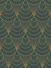 Seamless pattern in art deco style in green color
