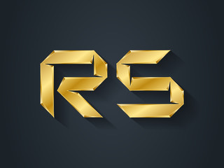 RS - Vector gold logotype. Elegant Template for company logo. Pseudo origami style. 3d Metallic Design element or icon.