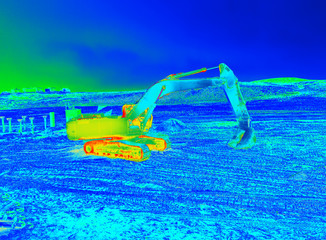 Thermal imaging image of excavator at construction site