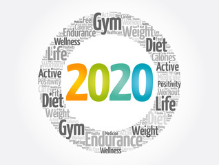 2020 health and sport goals word cloud, concept background