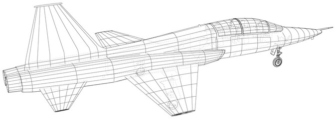 Airplane jet close-up. Wire-frame. EPS10 format. Vector created of 3d.