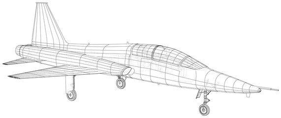 Airplane jet on white background. Vector rendering of 3d. Wire-frame style.