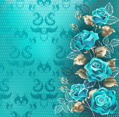 Composition with turquoise roses