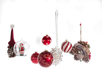 composition of Christmas decorations with white background