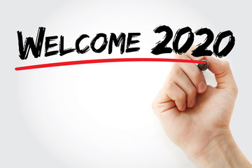 Welcome 2020 with marker, concept background