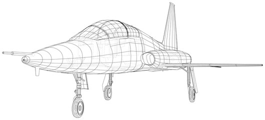 Airplane blueprint. Outline aircraft on white background. Created illustration of 3d