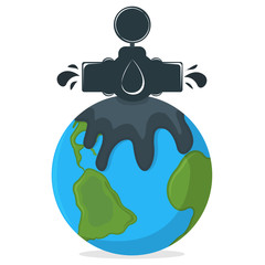 Oil Pollution Concept Icon and Label. Earth Pollution by Petroleum. Technogenic Catastrophe Symbol, Icon and Badge. Cartoon Vector illustration