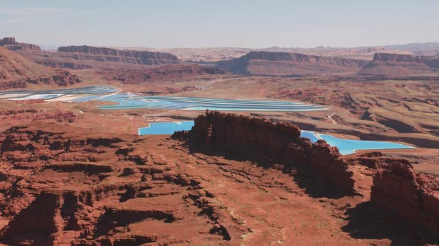 Utah circa-2019.  Aerial view of Potash evaporation ponds.  Shot from helicopter with Cineflex gimbal and RED 8K camera.