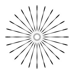 Retro Sun Burst Shape. Vintage logo, labels, badges. Vector design element isolated. Minimal black firework burst