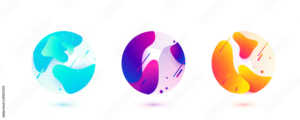 Wall mural abstract circle liquid vector shapes. fluid graphic design. isolated gradient waves with geometric l