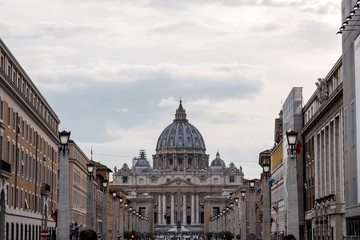 Fototapeta na wymiar Saint Peter's dome, Basilica di San Pietro, viewed from Tevere river, Vatican City, Rome, Italy