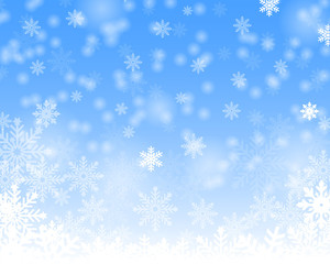 Naklejka na ściany i meble Christmas snow. Falling snowflakes on a blue background. Snowfall. 