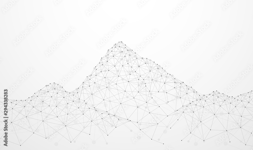 Wall mural abstract plexus technology futuristic network. mountain shape design on gray background. vector illu