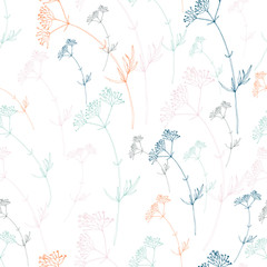 Vector seamless pattern with hand drawn flower shapes. Simple modern floral background.