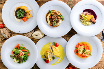 set of prepared dishes on the table of meat and vegetables
