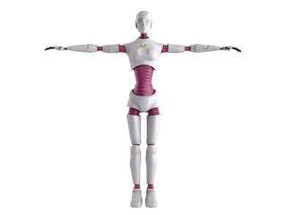 modern concept of product presentation female robot ready to insert an object into the hand 3d render on white no shadow