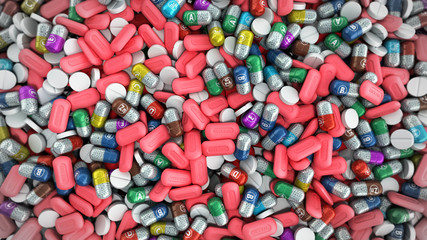 Fototapeta na wymiar vitamins and minerals in capsules 3d render image
