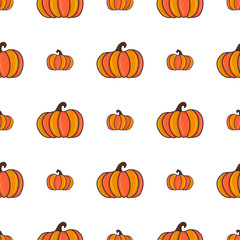 Hand drawn pumpkin cartoon seamless pattern for cover design, fabric texture, wrapping paper. Organic vegetable garden food. Colorful nature vector background.