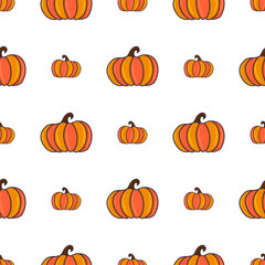 Hand drawn pumpkin cartoon seamless pattern for cover design, fabric texture, wrapping paper. Organic vegetable garden food. Colorful nature vector background.